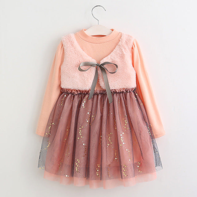 Bear Leader Girls Dress 2018 New Spring Dresses Children Clothing Princess Dress Pink Long Sleeve Wool Bow Design Girls  Clothes - YuppyCollections