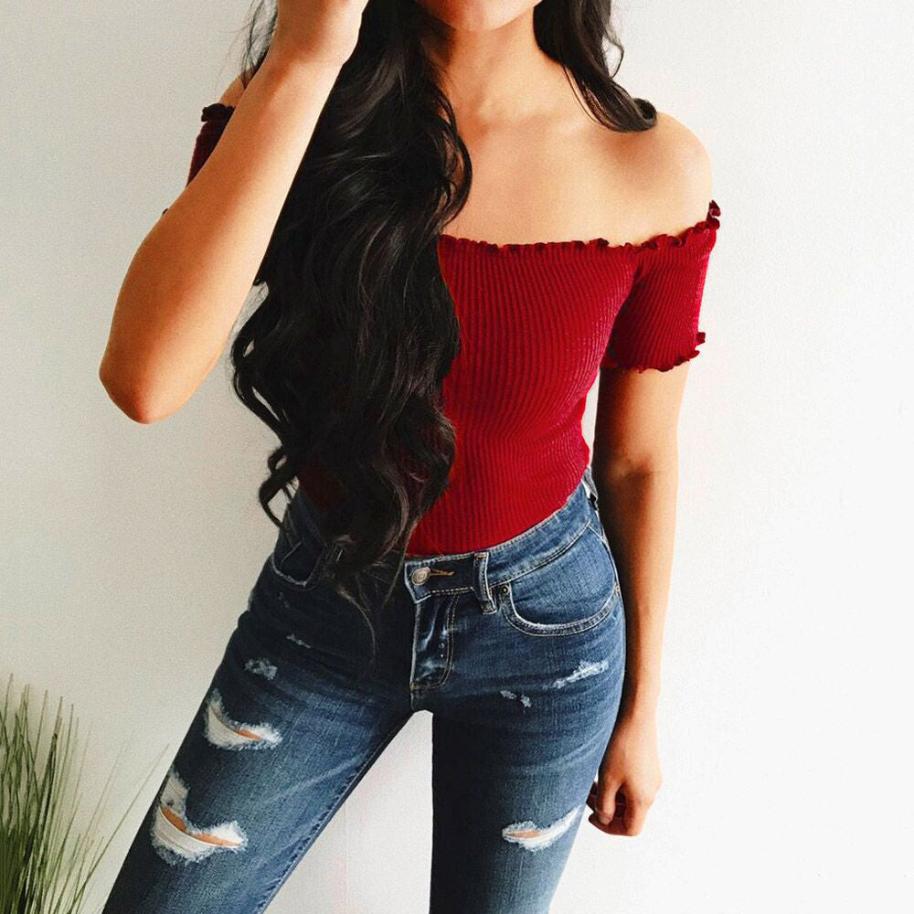 Womens Sexy Solid Strapless Off Shoulder Short Tops Blouse - YuppyCollections