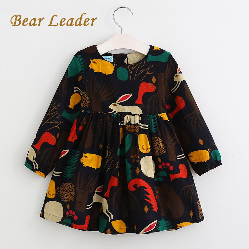 Bear Leader Girls Dress 2018 New Spring England Style Girls Clothes Long Sleeve Cartoon Forest Animals Graffiti for Kids Dresses - YuppyCollections