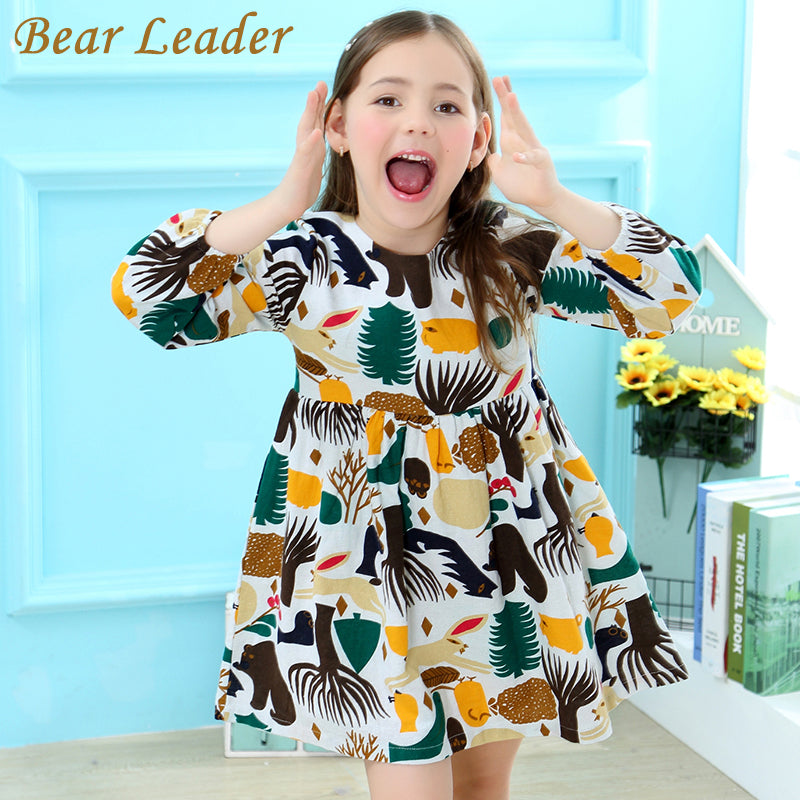 Bear Leader Girls Dress 2018 New Spring England Style Girls Clothes Long Sleeve Cartoon Forest Animals Graffiti for Kids Dresses - YuppyCollections