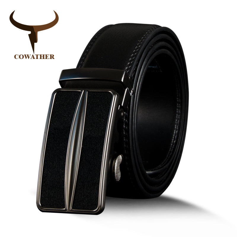 COWATHER Male Strap Black Cow Genuine Leather Belt For Men Business Men Cow Leather Belts Metal Automatic Buckle Fashion Strap - YuppyCollections