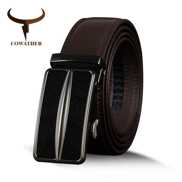 COWATHER Male Strap Black Cow Genuine Leather Belt For Men Business Men Cow Leather Belts Metal Automatic Buckle Fashion Strap - YuppyCollections