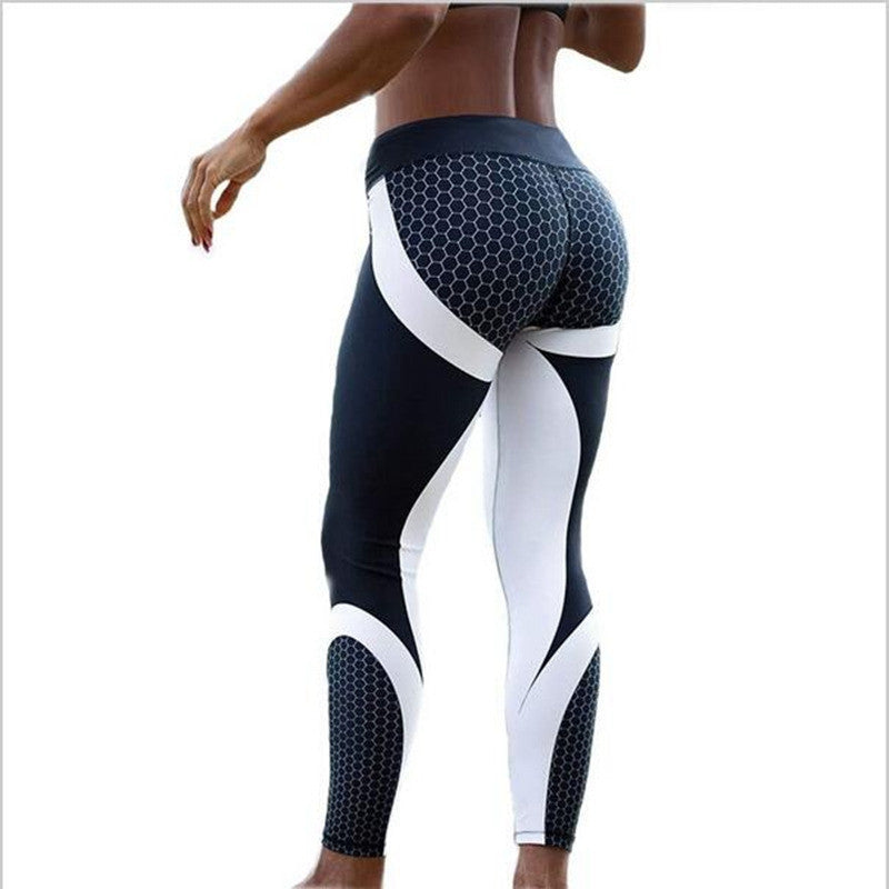 Mesh Pattern Print Leggings fitness Leggings For Women Sporting Workout Leggins Elastic Slim Black White Pants - YuppyCollections