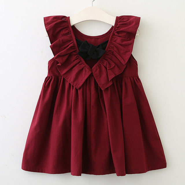 Bear Leader Girls Dresses 2018 New Brand Princess Clothing Falbala Collar Back Bowknot Solid Color Cute Dresses For 2-6 Year - YuppyCollections