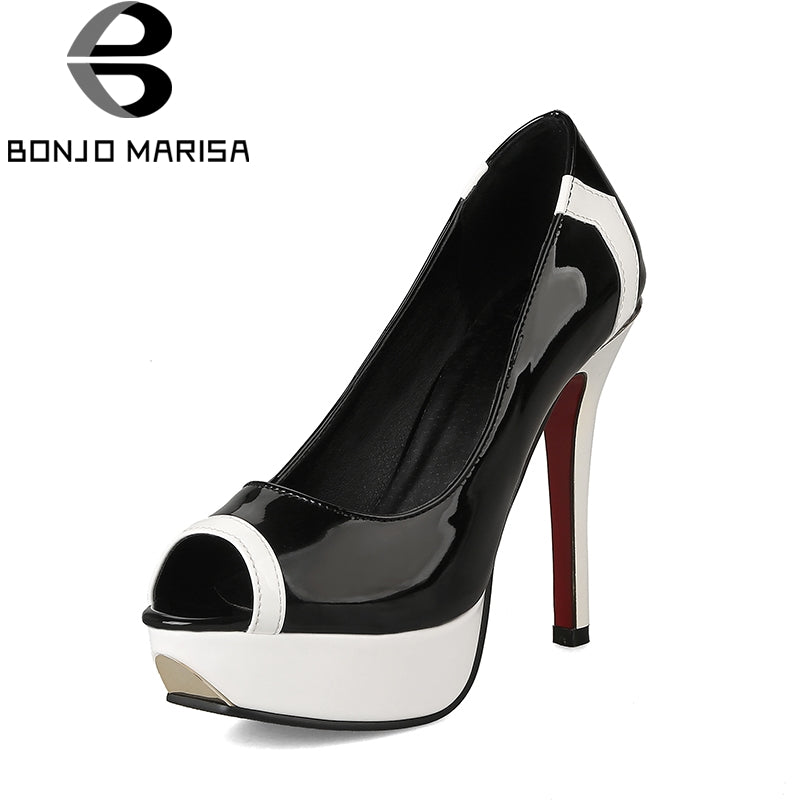 BONJOMARISA Large Sizes 32-43 Retro Super High Heels Black White Women Shoes Platform Party Date Peep Toe Pumps Woman Shoes - YuppyCollections