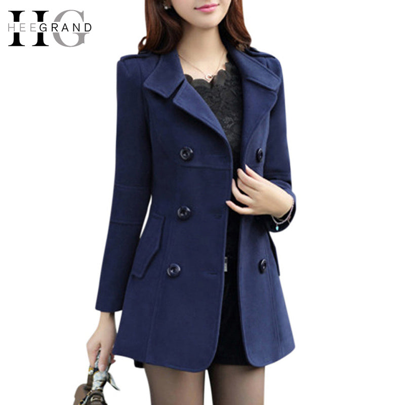 HEE GRAND Women Spring OL Trench 2018 Plus Size M-3XL Women Jacket Ladies Pea Coat Slim Double Breasted Blended Coats WWN717 - YuppyCollections