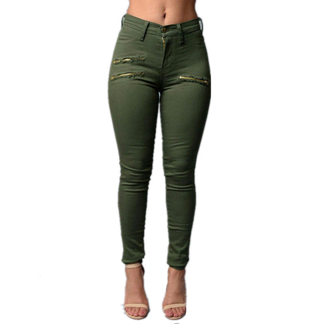 Women Sexy Ripped Zipper Jeans 2018 Ladies High Waist Skinny Pencil Pants Capris Solid Casual Denim Trousers pantalon femme - YuppyCollections