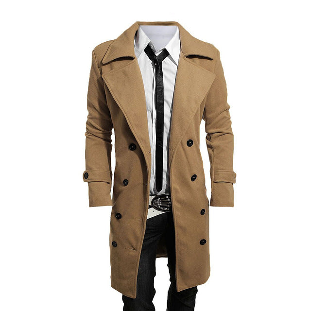 2018 Trench Coat Men Lapel Neck Long Sleeve Wool Winter Autumn Men Casual Medium Long Jacket Business Formal Smart Suit Coats - YuppyCollections