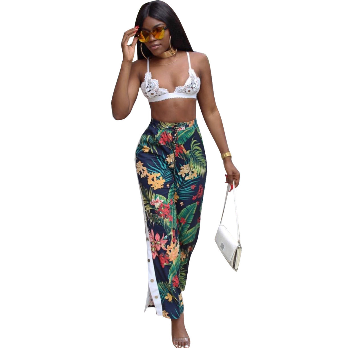 Women's Comfy Floral Print High Waist Wide Leg Pants for Vacation - YuppyCollections