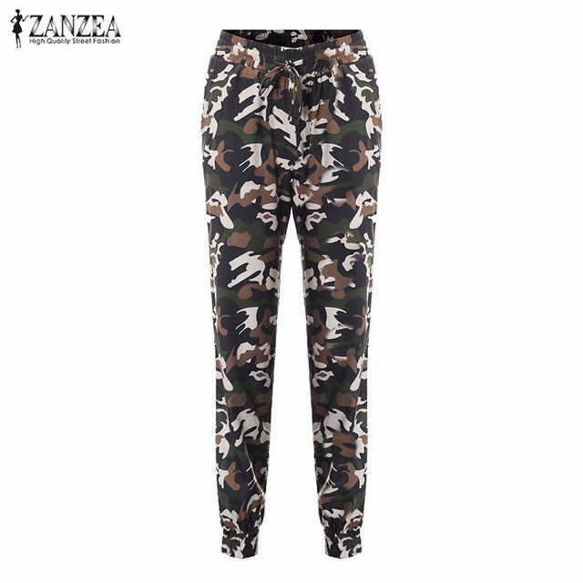 ZANZEA 2018 Camouflage Printed Pants Plus Size S-3XL Autumn Army Cargo Pants Women Trousers Military Elastic Waist Pants - YuppyCollections