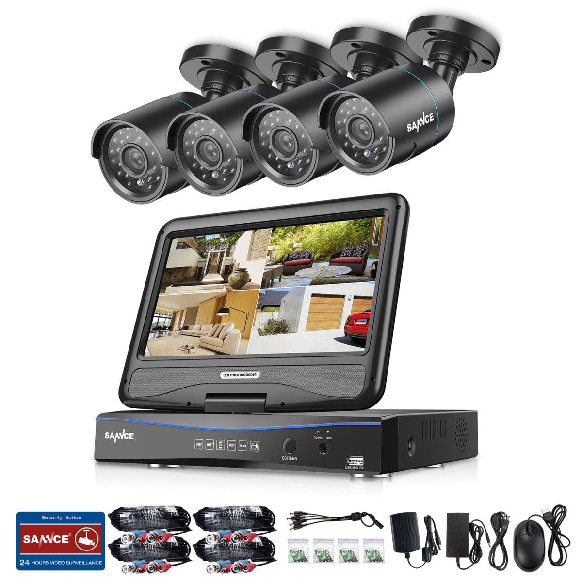 4CH 720P Indoor Outdoor Security Cameras System with 10.1 inch Monitor - YuppyCollections