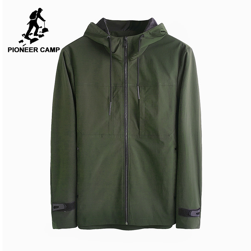 Pioneer Camp new autumn solid hooded jacket men brand-clothing casual windbreaker coat male quality black army green AJK705135 - YuppyCollections