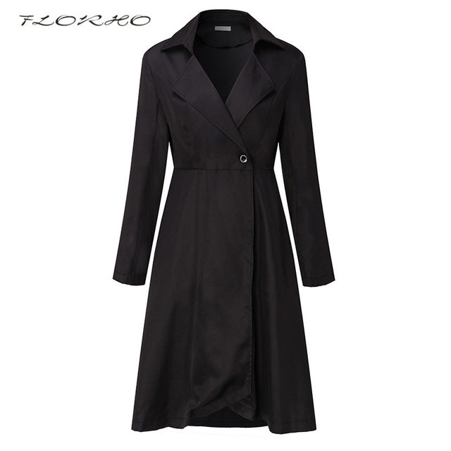 FLORHO 5XL New Single Breasted Trench Coat British Ladies Loose Extra-long Beige Coat For Women Causal Stylish Black Pea Coat - YuppyCollections