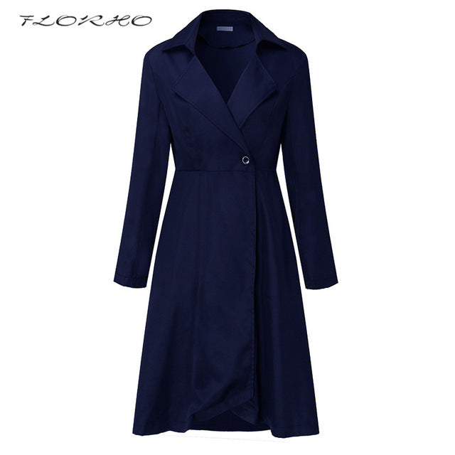 FLORHO 5XL New Single Breasted Trench Coat British Ladies Loose Extra-long Beige Coat For Women Causal Stylish Black Pea Coat - YuppyCollections