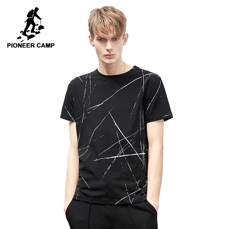 Pioneer Camp fashion pattern men T shirt brand-clothing casual summer Tshirt male qulaity stretch black Tees & tops ADT802081 - YuppyCollections