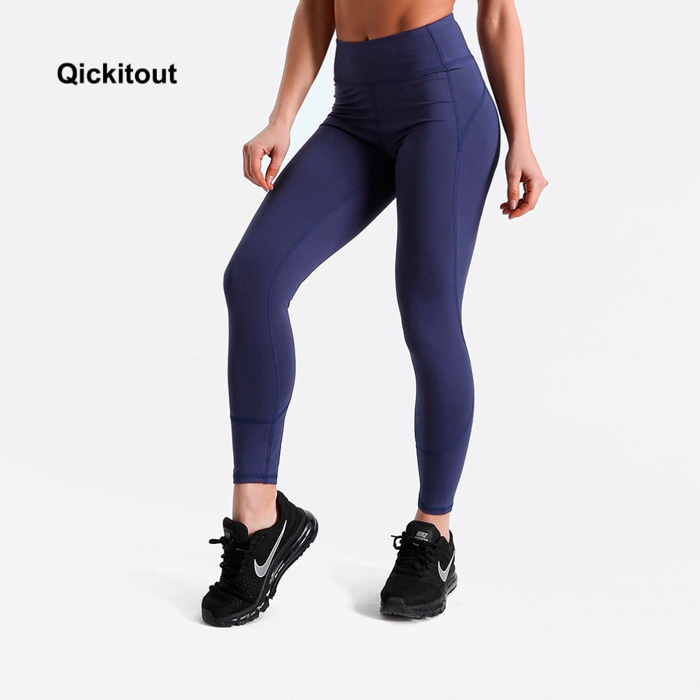 Qickitout 2018 New Arrival Quick-drying Fashion Ankle-Length Legging Fitness Navy Blue Sexy Hip Push Up Solid  Pants High Waist - YuppyCollections