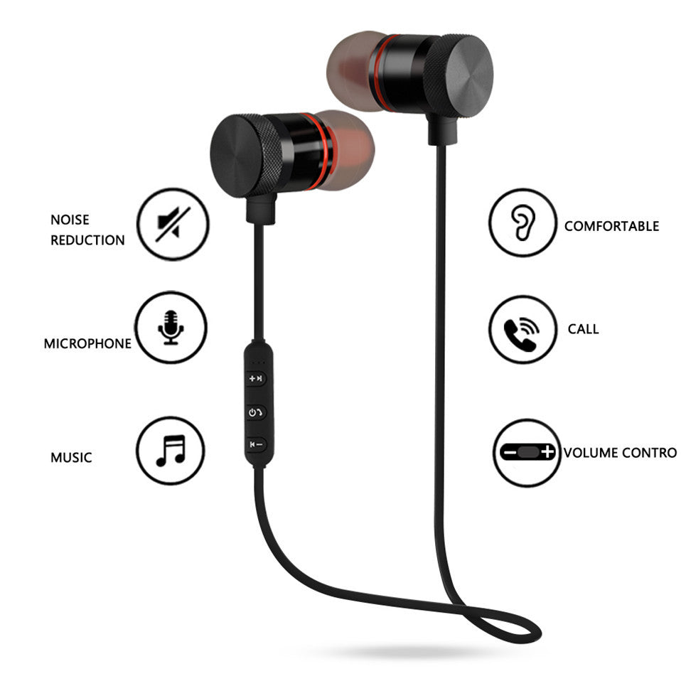 ALANGDUO A2 Bluetooth Earphone Wireless Sports Running Stereo Headset Earbuds With Mic Magnetic Earphones For xiaomi iphone - YuppyCollections