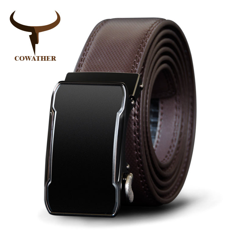 COWATHER Cow Genuine Leather Belt Top Quality Alloy Buckle Men Belts Automatic Buckle Cowhide Male Strap Black Brown Straps - YuppyCollections