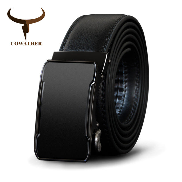 COWATHER Cow Genuine Leather Belt Top Quality Alloy Buckle Men Belts Automatic Buckle Cowhide Male Strap Black Brown Straps - YuppyCollections