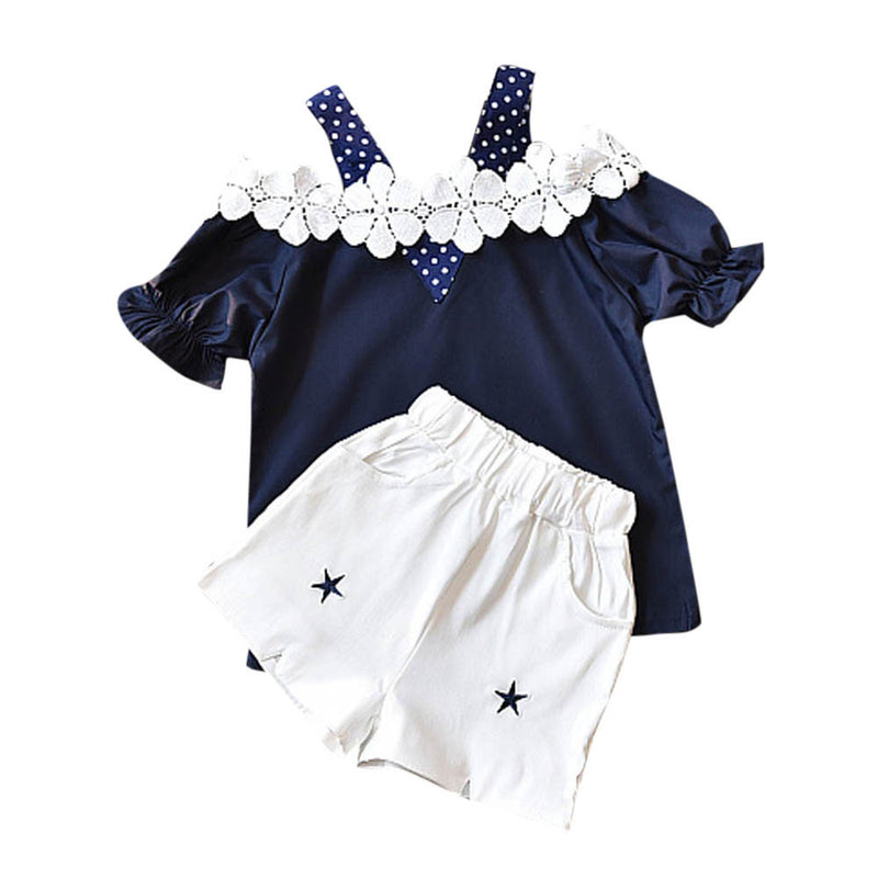 Toddler Baby Kids Girls Outfits Clothes Dot Lace T-shirt Tops+Shorts Pants Set - YuppyCollections