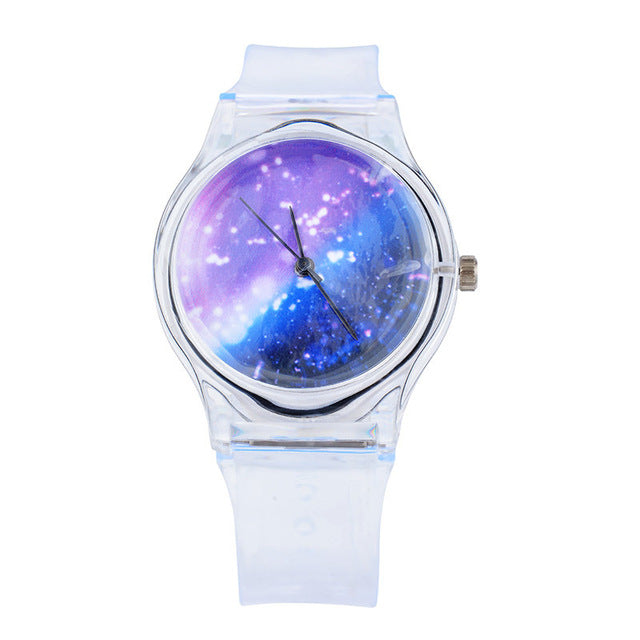 Doreen Box Transparent Starry Sky Quartz Wrist Watches Fashion Trendy Simple Dial Plate Battery Included 23cm long, 1 Piec - YuppyCollections