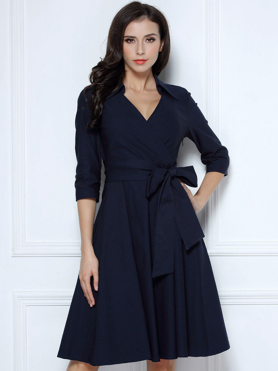 Classical Deep-V Neck Half Sleeve Vintage Party Dress - YuppyCollections