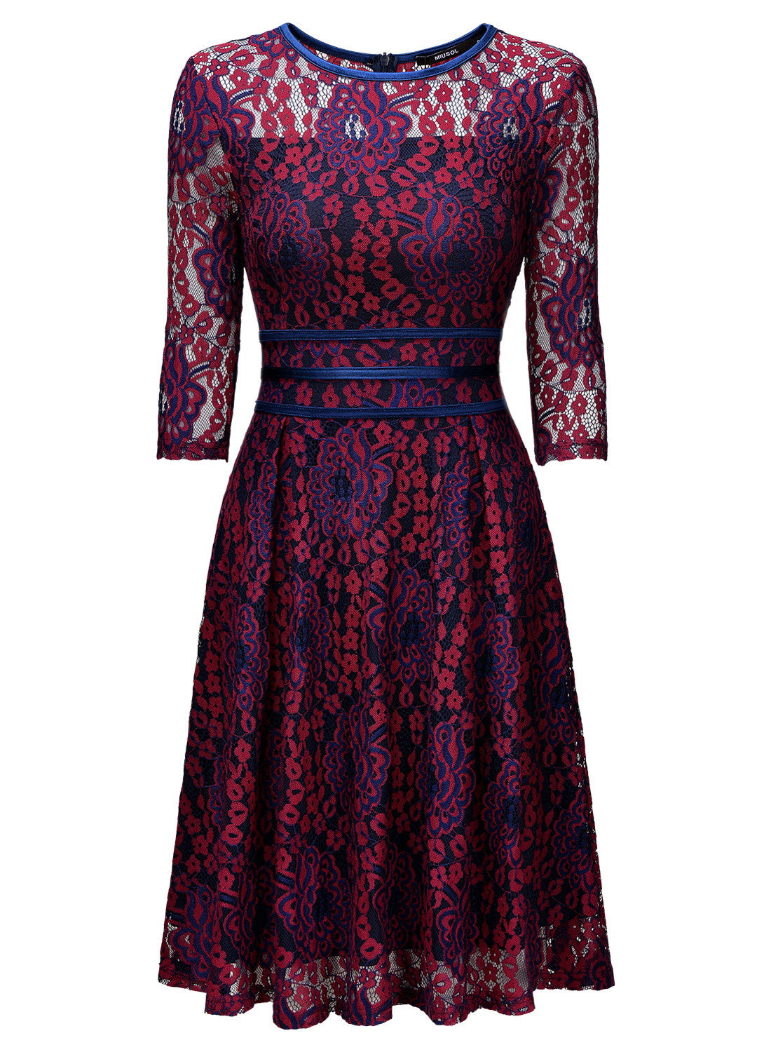 Vintage Floral Lace 2/3 Sleeve Cocktail Evening Party Dress - YuppyCollections