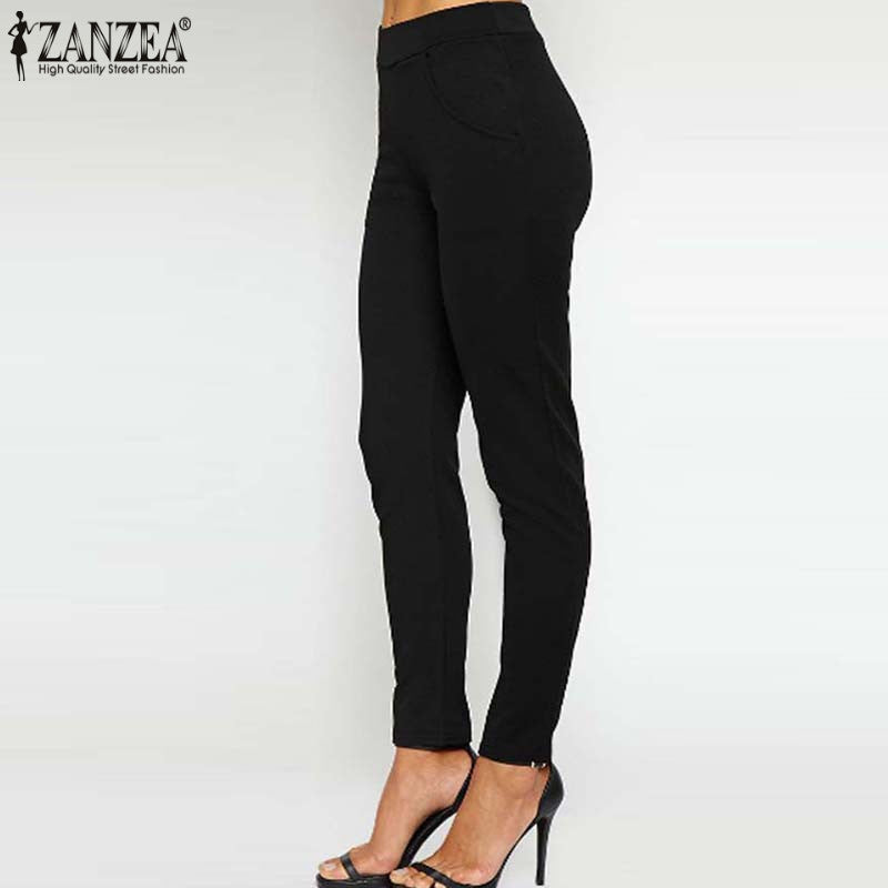 2018 Summer ZANZEA Women Long Trousers Autumn High Elastic Waist Pants Slim Pantalon Femme Leggings Feminina pantalon Plus Size - YuppyCollections