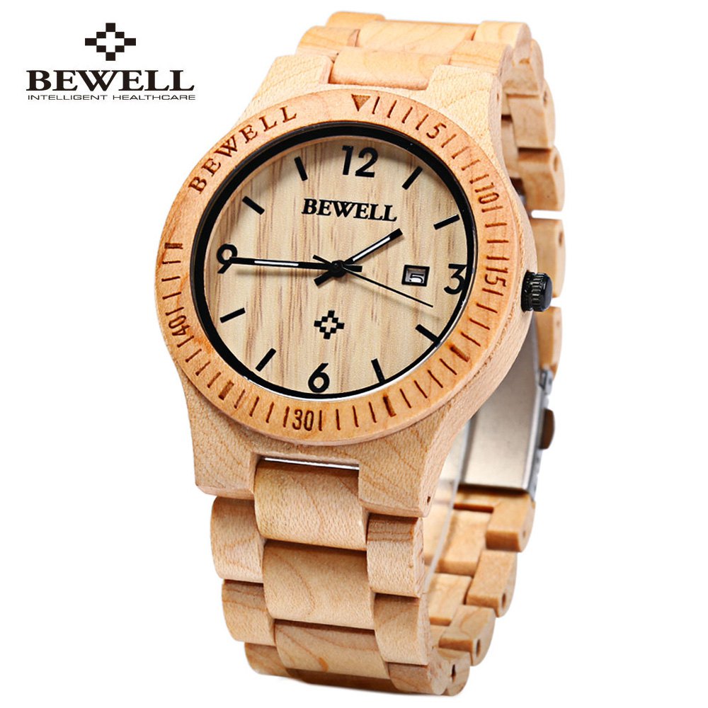 2018 Hot Sell Men Dress Watch BEWELL Men Wooden Quartz Watch with Calendar Display Bangle Natural Wood Watches Gifts Relogio - YuppyCollections