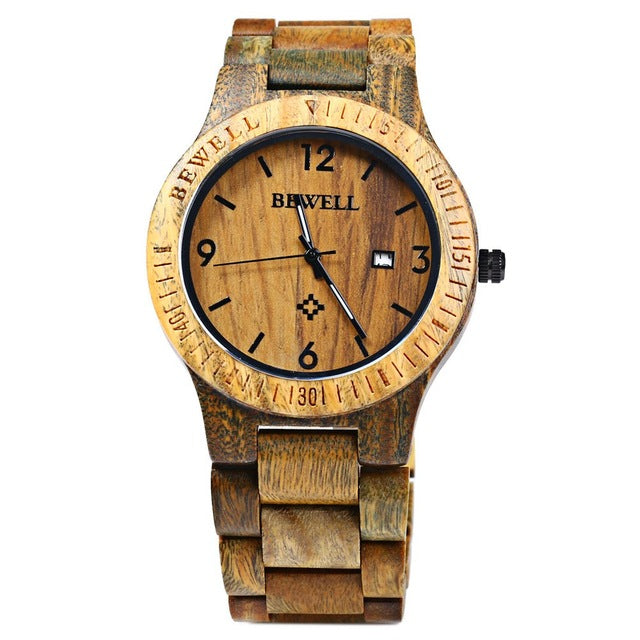 2018 Hot Sell Men Dress Watch BEWELL Men Wooden Quartz Watch with Calendar Display Bangle Natural Wood Watches Gifts Relogio - YuppyCollections