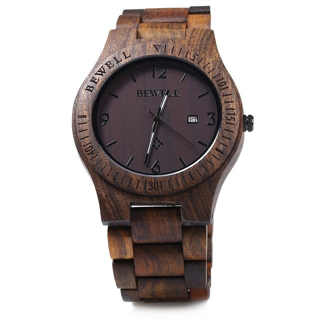 2018 Hot Sell Men Dress Watch BEWELL Men Wooden Quartz Watch with Calendar Display Bangle Natural Wood Watches Gifts Relogio - YuppyCollections