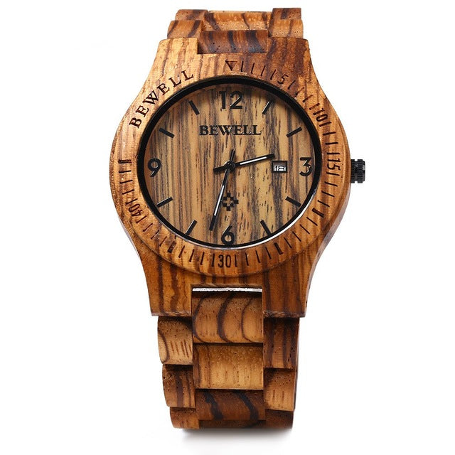 2018 Hot Sell Men Dress Watch BEWELL Men Wooden Quartz Watch with Calendar Display Bangle Natural Wood Watches Gifts Relogio - YuppyCollections