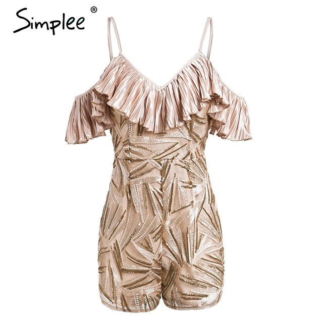 Simplee Cold shoulder embroidery sexy romper women jumpsuit Ruffle strap summer playsuit 2018 High waist casual macacao feminino - YuppyCollections