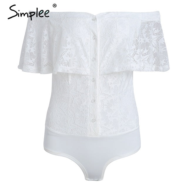 Simplee Sexy off shoulder overlay lace bodysuit women Boho white sexy bodysuit 2018 Summer beach bodycon romper overalls - YuppyCollections
