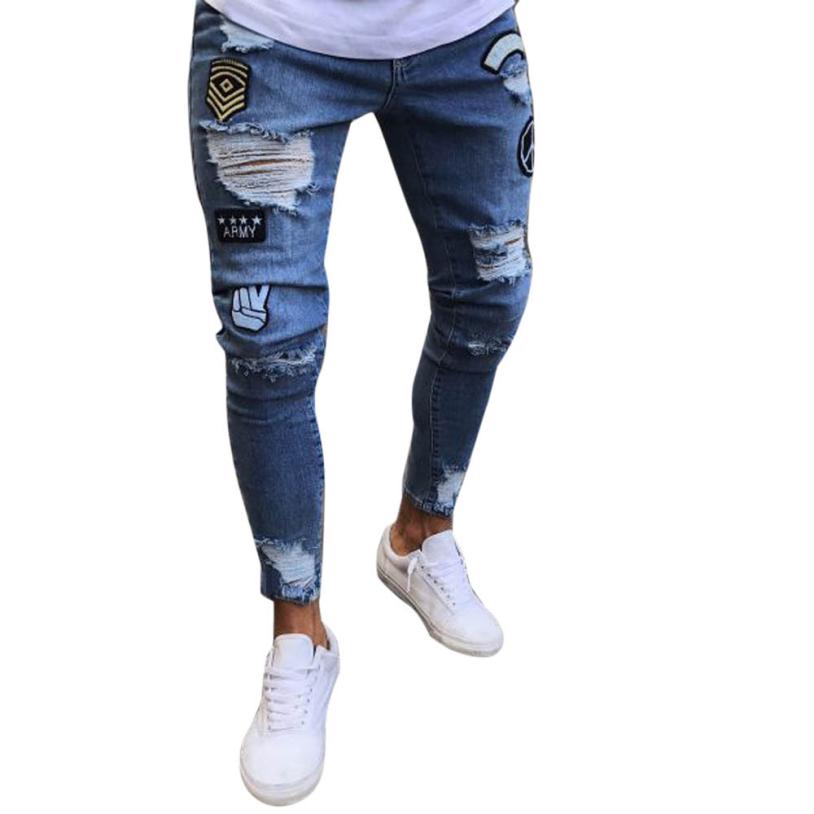 Fashion Men Slim Biker Zipper Denim Jeans Skinny Frayed Pants Distressed Rip Trousers hip hop summer tops for men 2018 - YuppyCollections