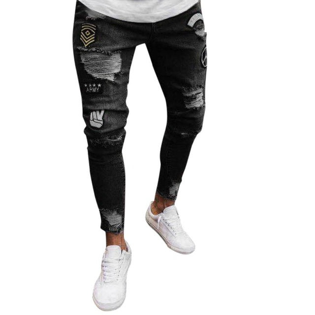 Fashion Men Slim Biker Zipper Denim Jeans Skinny Frayed Pants Distressed Rip Trousers hip hop summer tops for men 2018 - YuppyCollections