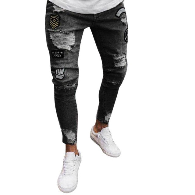 Fashion Men Slim Biker Zipper Denim Jeans Skinny Frayed Pants Distressed Rip Trousers hip hop summer tops for men 2018 - YuppyCollections
