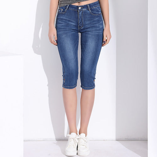 High Waist Jeans Women Plus Size Knee Length Skinny Denim Capri Summer Mom Women's Jeans Woman 2018 Short Denim Jean Pants - YuppyCollections