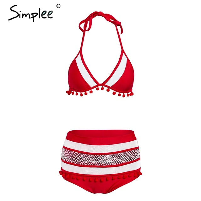 Simplee Sexy padded mesh women underwear set Halter high waist bra brief sets intimates 2018 Summer beach boho chic lingerie - YuppyCollections