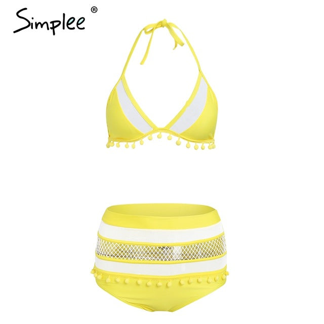 Simplee Sexy padded mesh women underwear set Halter high waist bra brief sets intimates 2018 Summer beach boho chic lingerie - YuppyCollections