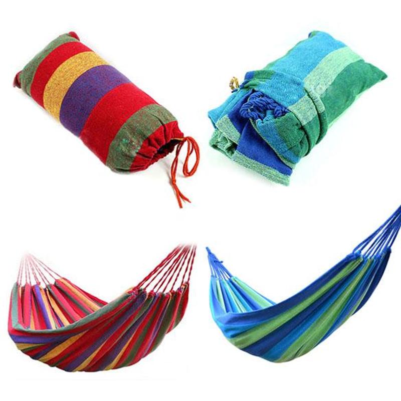 Portable Hammock Outdoor Hammock Garden Sports Home Travel Camping Swing Canvas Stripe Hang Bed Hammock Red Blue 280 x 80cm - YuppyCollections