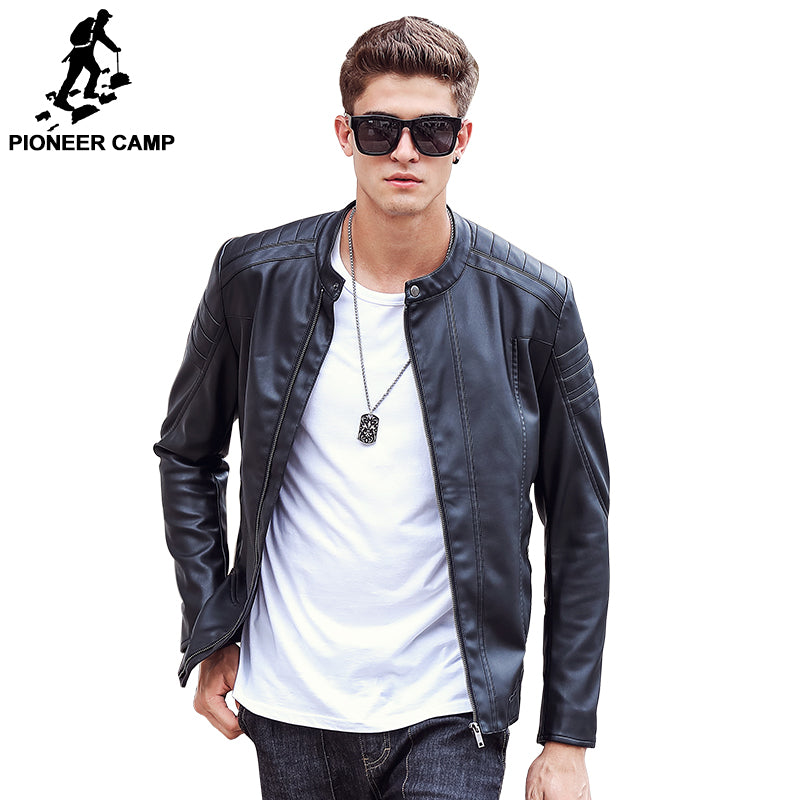 Pioneer Camp 2018 new fashion autumn winter men leather jacket brand clothing motorcycle jacket quality male leather coat men - YuppyCollections