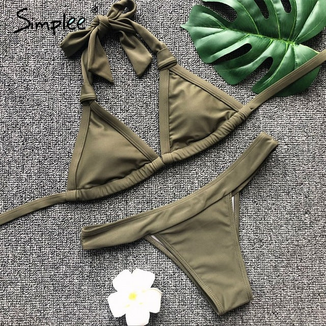 Simplee Halter padded beach bra set Lycar sexy underwear women lingerie set Backless tie up intimates Summer push up bra - YuppyCollections