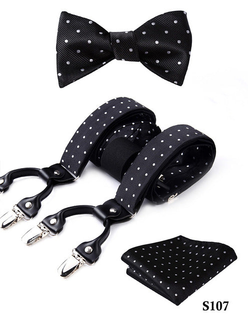 Polka Dot Various Classic Braces 6 Clips Suspenders Self Bowtie and Pocket Square Set #S1 - YuppyCollections