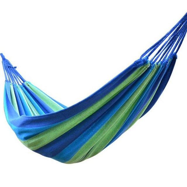 Portable Outdoor Garden Hammock Hanging Bed Sports Travel Camping Swing Canvas Stripe Hammock Furniture Red/Blue - YuppyCollections