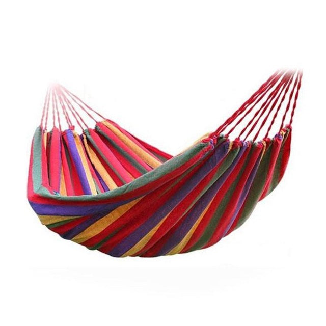Portable Outdoor Garden Hammock Hanging Bed Sports Travel Camping Swing Canvas Stripe Hammock Furniture Red/Blue - YuppyCollections