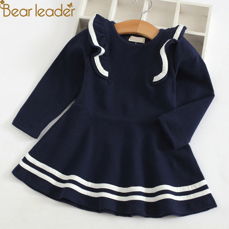 Bear Leader Girls Dress 2018 New Autumn Casual Ruffles A-Line Striped Full Sleeve Kids Dress For 3T-7T - YuppyCollections