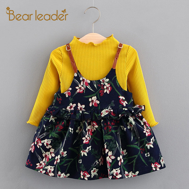 Bear Leader Girls Dress 2018 New Autumn Baby Girls Blouse Flowers Print Dress+Crew Neck Shirts 2PCS Children Clothing For 6-24M - YuppyCollections