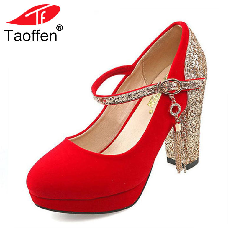 TAOFFEN women stiletto buckle high heels ankle strap sexy shoes water proof quality wedding pumps heeled shoes size 32-43 P23484 - YuppyCollections