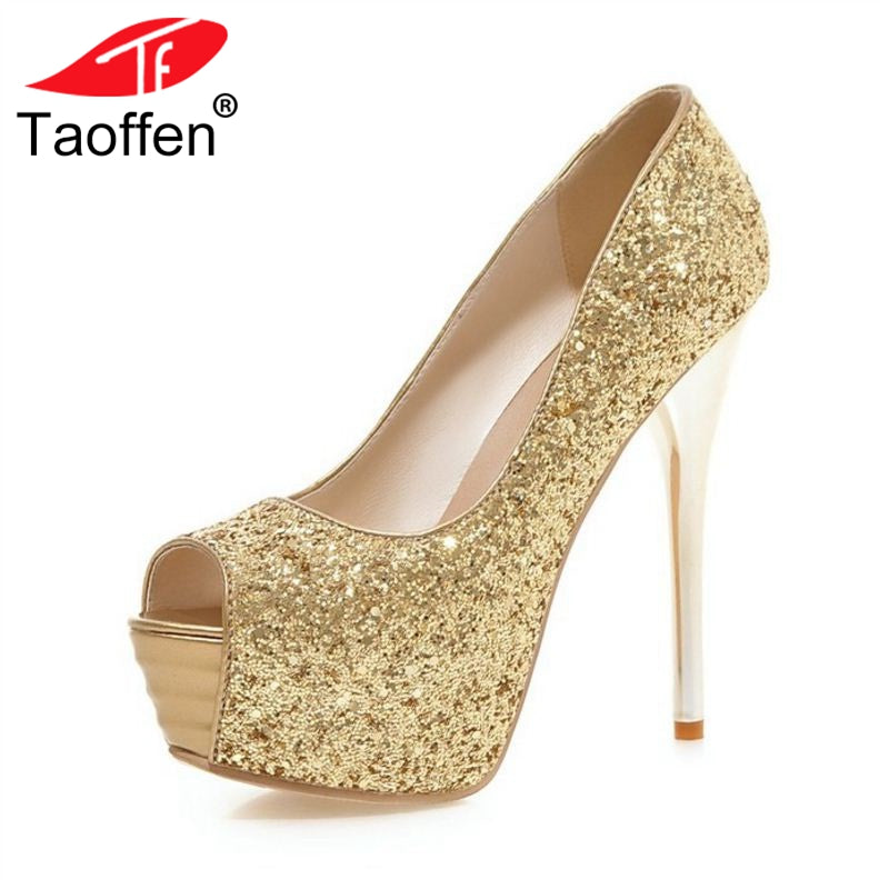 TAOFFEN 4 Colors Size 32-43 Women Pumps Bling High Heels Party Shoes Women Wedding Sexy Fashion Sandals Classics Footwear - YuppyCollections